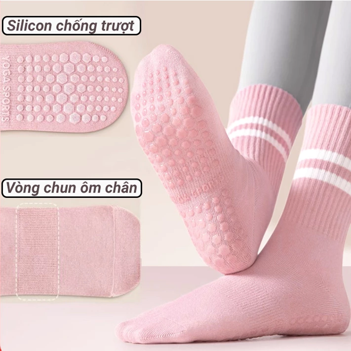 Tất nữ tập Yoga Gym Pilates chống trơn trượt, vớ chân nữ cổ lửng chất liệu cotton thoáng khí có gắn