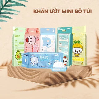 Khăn Giấy Ướt Mini Set 8 Gói Dễ Thương Bỏ Túi Tiện Lợi Không Màu Không Mùi An Toàn Cho Trẻ Em