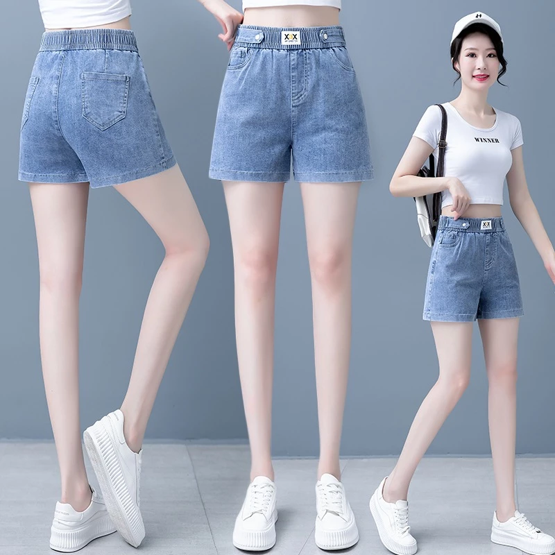 Quần short lưng cao bò giấy denim Tencel nữ mỏng iãn cạp thun tang chữ _Quần áo Huyền Anh [M51]