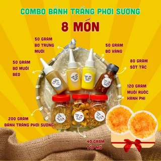 Combo bánh tráng phơi sương 8 món | bánh tráng, sốt tắc, bơ vàng, bơ trứng muối, bơ muối béo, tóp mỡ, ruốc hành phi