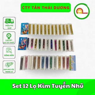 Set 12 Lọ Kim Tuyến Nhũ - Kim Tuyến Ngôi Sao Nhiều Màu - Làm Slime, Nail, Rắc Cánh Hoa, Handmade