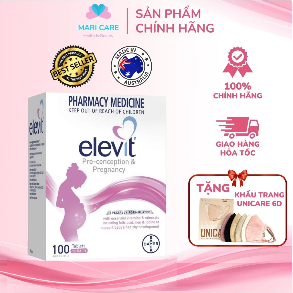 [Tem Chính Hãng] Elevit Bầu Úc 100viên [Date Mới] Vitamin Tổng Hợp cho bà bầu