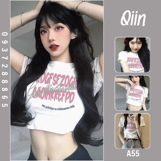 Áo Croptop Nữ Tay Ngắn Cổ Tròn In Chữ Phong Cách Trẻ Trung Năng Động A55 [QIIN BOUTIQUE]