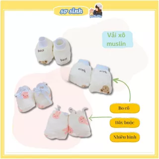 Bao tay chân cho bé sơ sinh chất vải xô muslin tất vớ trẻ em cao cấp bé trai gái methaivu