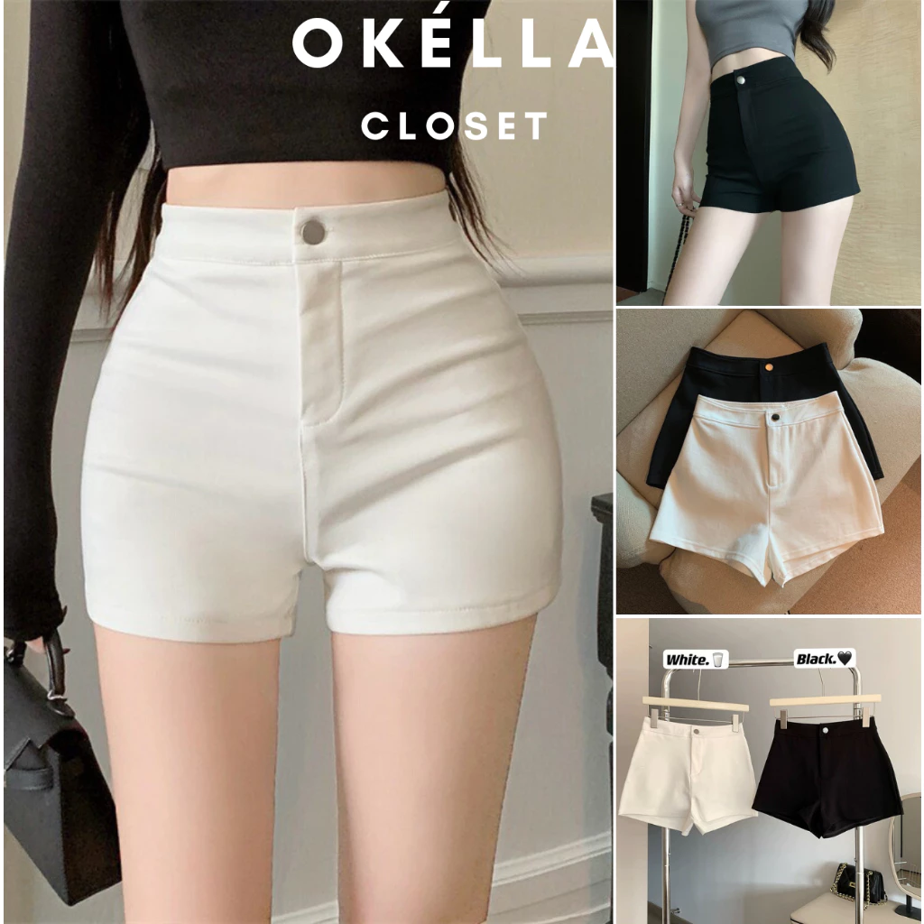 Quần Short Dance Kaki Mềm Xịn 2 màu đen trắng, quần đùi lưng cao Umi co giãn Okélla