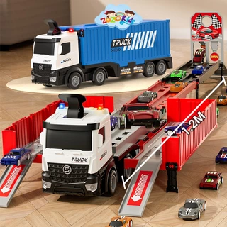 Đồ chơi ô tô container biến hình đường đua cao tốc dài 1m2 kèm 8 xe ô tô ZoZokids