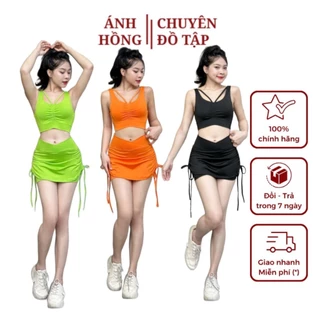 Bộ Váy Thể Thao Nữ, Quần Váy Rút Dây Tập Gym Yoga Aerobic Tennis Thun Lạnh Cao Cấp (HM-01)