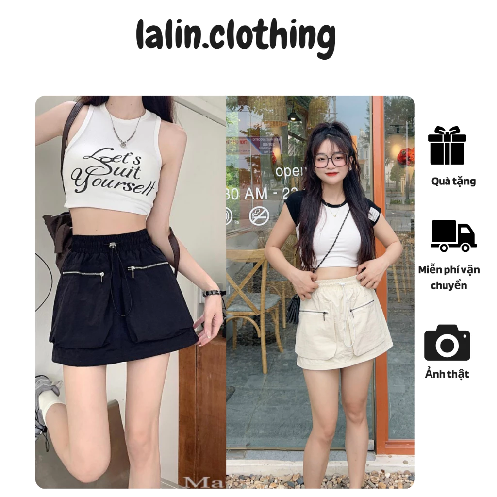 Chân váy chữ A túi hộp dây rút vải đũi gió , co giãn phong cách HÀN QUỐC LALIN.CLOTHING