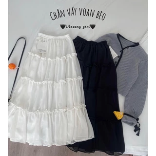 Chân váy voan tầng viền bèo cạp chun 2 lớp dáng xòe Ulzzang