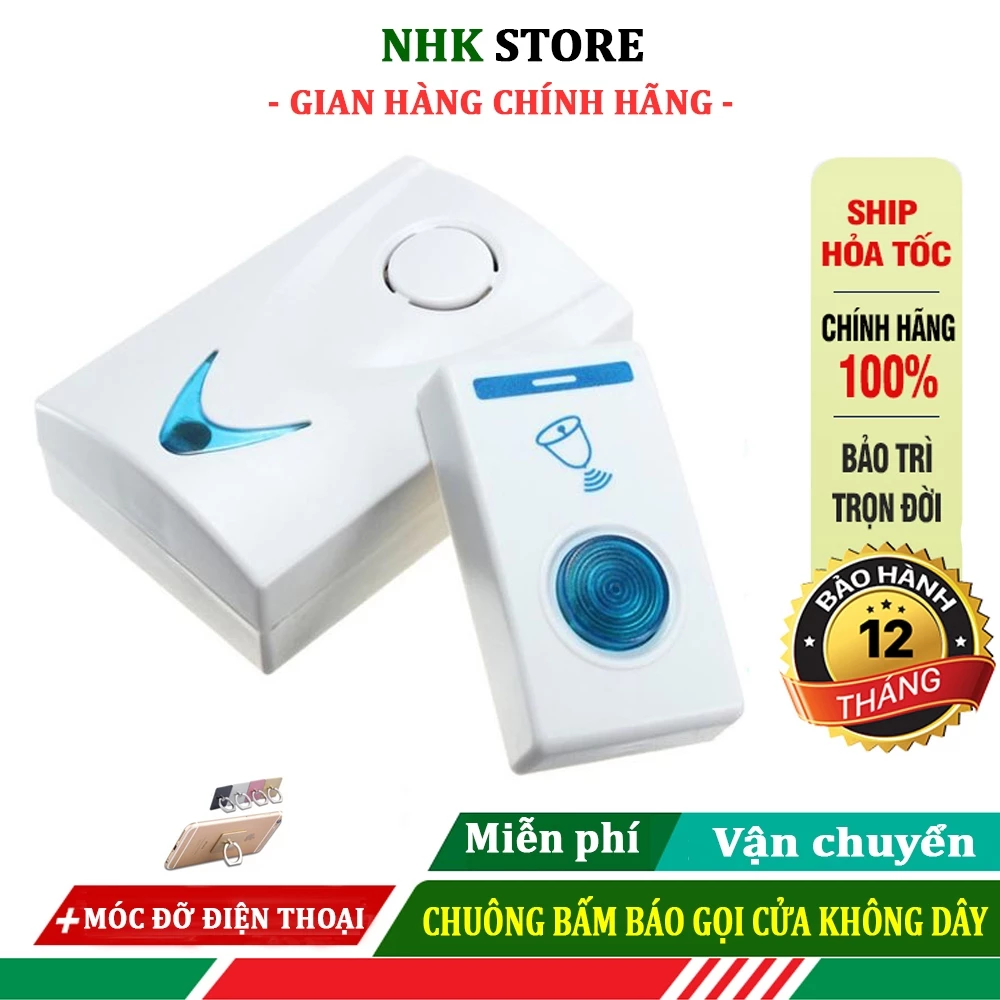 Chuông Bấm Gọi Cửa Không Dây, Chuông Báo Cửa Ra Vào - Loa Cắm Điện, Nút Nhấn Dùng Pin, Âm Lớn, Bắt Sóng xa!