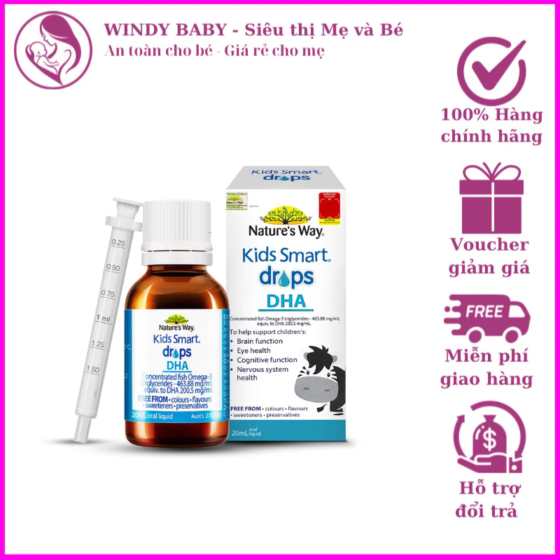 DHA Nature’s Way Kids Smart DHA Drops của Úc 20ml - Giúp bé thông minh, tăng cường thị lực, ngủ ngon và sâu giấc