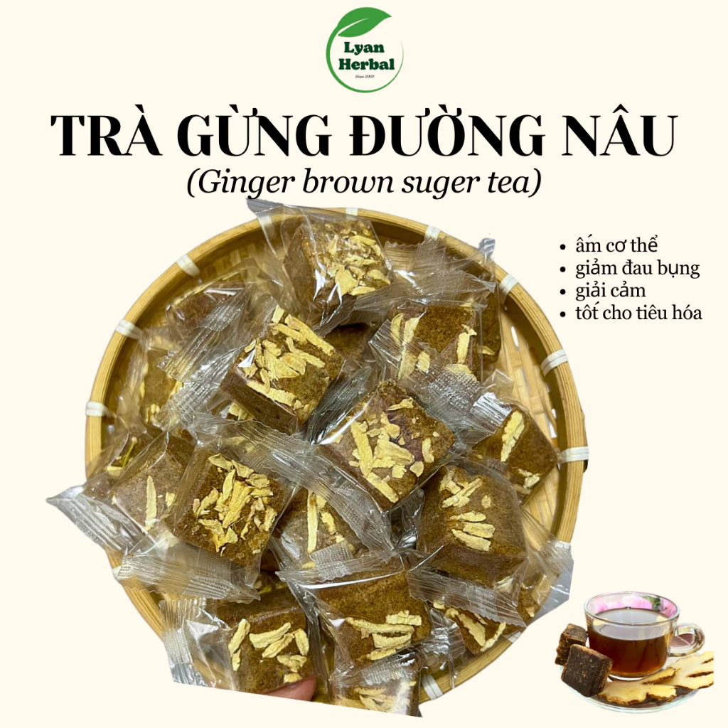 Trà gừng đường nâu (hàng Việt Nam)  trà thảo mộc ấm cơ thể giảm đau bụng kinh, giải độc mát gan, giảm cân giảm mỡ