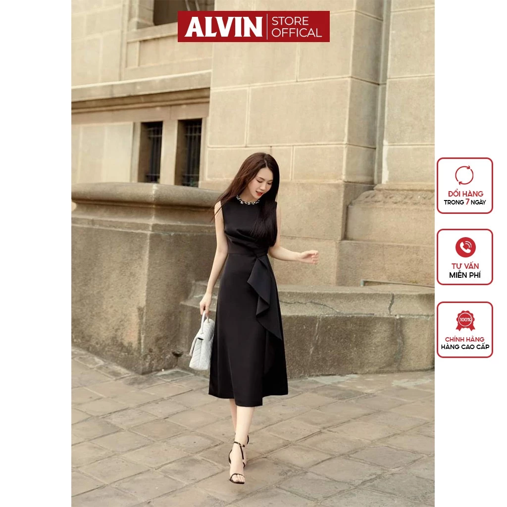 Đầm Dự Tiệc Dáng Xòe Kiểu Sát Nách Đính Ngọc Sang Trọng Alvin Store 1597