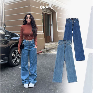 Quần jeans ống suông dài lưng lượn sóng  cạp cao URATV