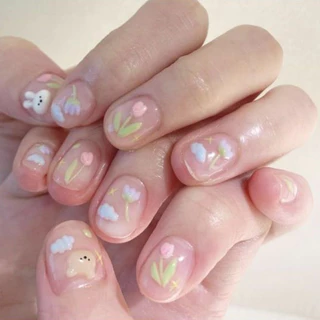 Nail box spring day có họa tiết dễ thương cute hoa tulip, gấu, thỏ