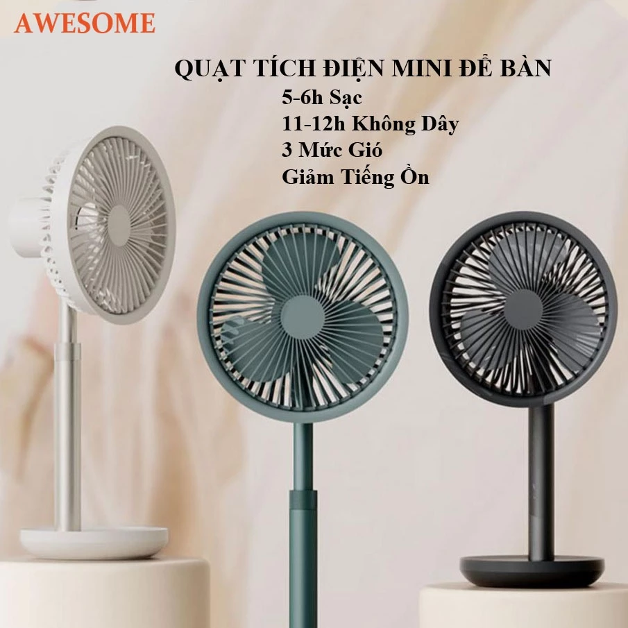 Quạt Tích Điện Mini Để Bàn SOLOVE F5P - Pin Trâu Sử Dụng Đến 11h - Có Chỉnh Chiều Cao - Hạn Chế Tiếng Ồn