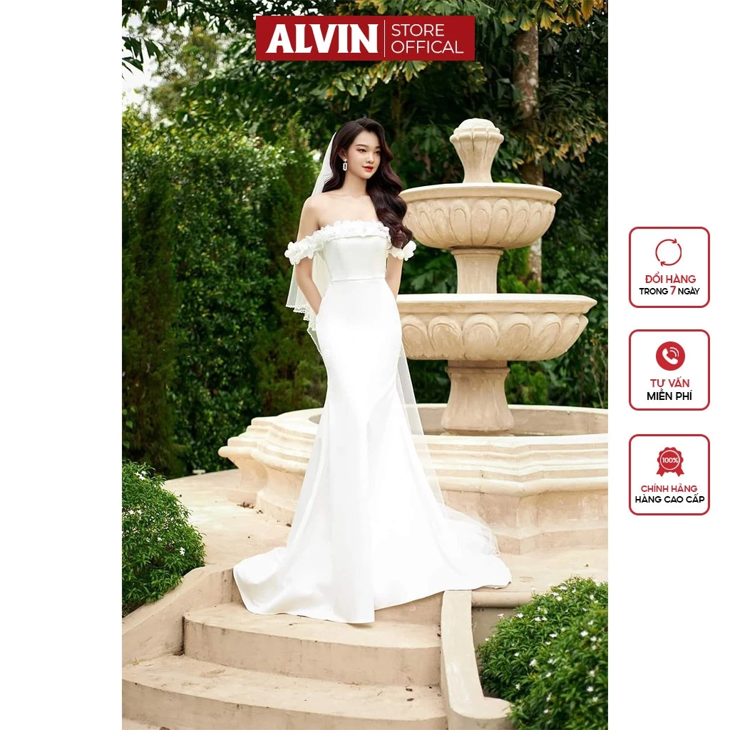 Đầm Dự Tiệc Dáng Ôm Body Dài Hở Ngang Vai Cúp Ngực Phối Hoa Alvin Store 2940