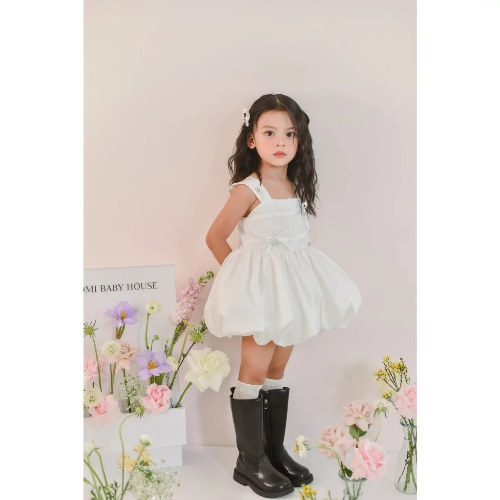 Váy công chúa cho bé gái đầm Aimee - Đầm bí nơ tim Trắng HOMI BABY HOUSE đầm công chúa