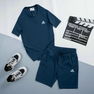 Bộ thể thao hè nam cổ tròn chất thun lạnh ô vân logo thêu chi tiết cực đẹp, set hè nam hàng hiệu Adidas cao cấp