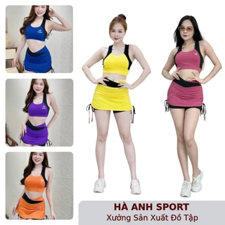 Set đùi chân váy 2 lớp rút dây áo Croptop thể thao năng động đi bơi, tập Gym Yoga, chạy bộ Aerobic( TH-01 )