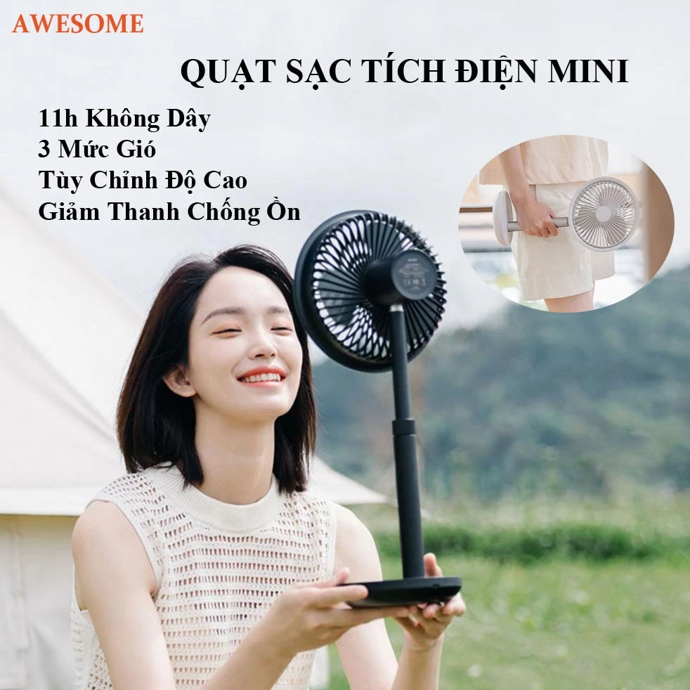 Quạt Sạc Tích Điện Mini Siêu Yên Tĩnh 3 Cấp Độ Gió Solove F5P, 12h Không Dây