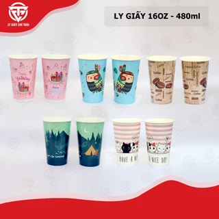 SET 50c Ly Giấy Cốc Giấy 16oz 480ml Cao Cấp dày 260gsm, trà sữa, nước ép, sinh tố, cà phê v.v...