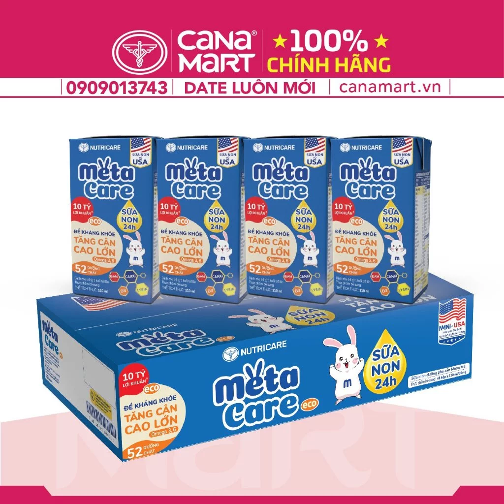 Thùng Sữa nước pha sẵn Nutricare Metacare ECO cho bé đề kháng khỏe, tăng cân cao lớn (110ml)