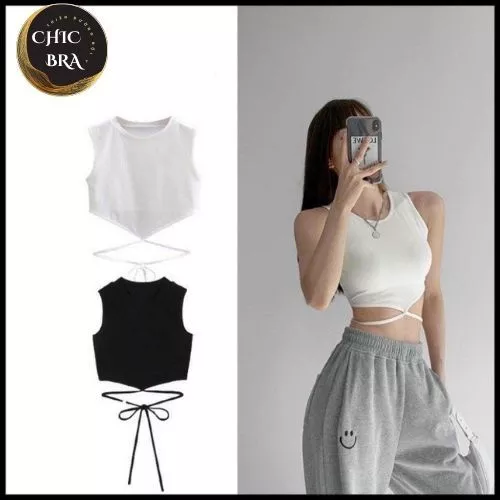 Áo Ba Lỗ Croptop Basic Chất Cotton Tăm Mềm Mịn Dây Cột Ngang Eo Siêu Hot A.B8