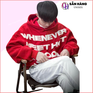 [ MẪU MỚI] Áo Hoodie Nam Nữ Whenever Chữ Nổi 3D phối nón 2 lớp nỉ PE Form Rộng Thu đông cặp đôi Unisex dáng boxy 2024