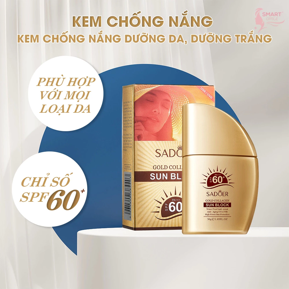 Kem chống nắng chống thấm nước, kiểm soát dầu SADOER, kem chống nắng dưỡng da, dưỡng trắng, nhẹ nhàng bảo vệ da