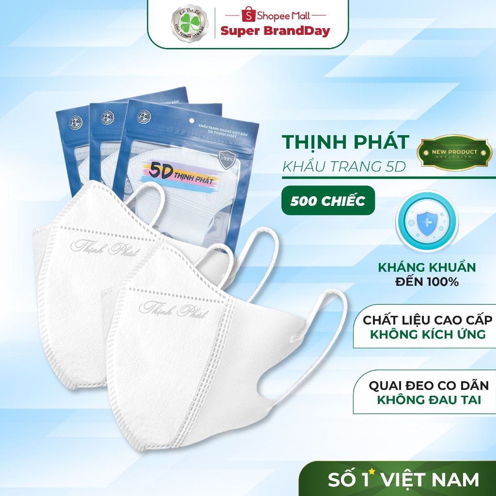 500 chiếc khẩu trang 5D Thịnh Phát 3 lớp kháng khuẩn kháng giọt bắn chống tia…