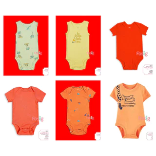 [3M-24M] Bodysuit Cter Tay Ngắn Cổ Thuyền, Cổ Tròn, Cổ Bẻ Thun Cotton Co Giãn Tốt Bé Trai Màu Đỏ, Sọc Đỏ, Vàng D27