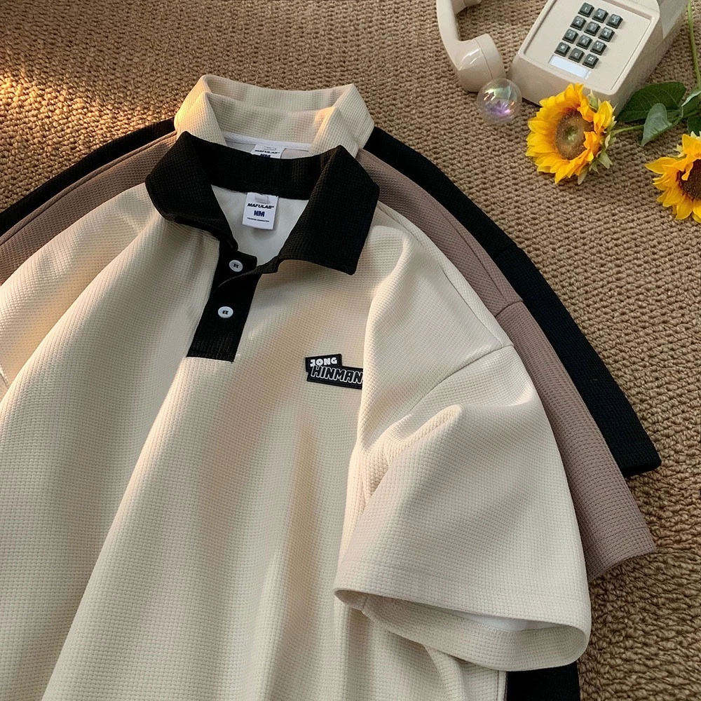 Áo Polo nam nữ oversize tay lỡ form rộng Unisex  in chữ JONG HINMAN vải cotton tổ ong cao cấp