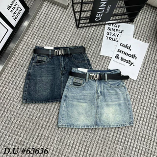 Chân váy jeans nữ dáng chữ A phối túi miu miu kèm đai hàng Qc loại 1 - sẵn