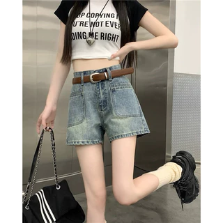 Quần Short Xixaoshop Ống Rộng Cho Nữ Jean Ống  Lưng Cao Phối Túi Trước Phong Cách Ulzzang S002