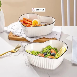 Tô sứ trái tim,bát trái tim sứ trắng viền đen, bát salad, bát súp, bát mì, bát tô đẹp sang trọng, bát tô canh, bát decor