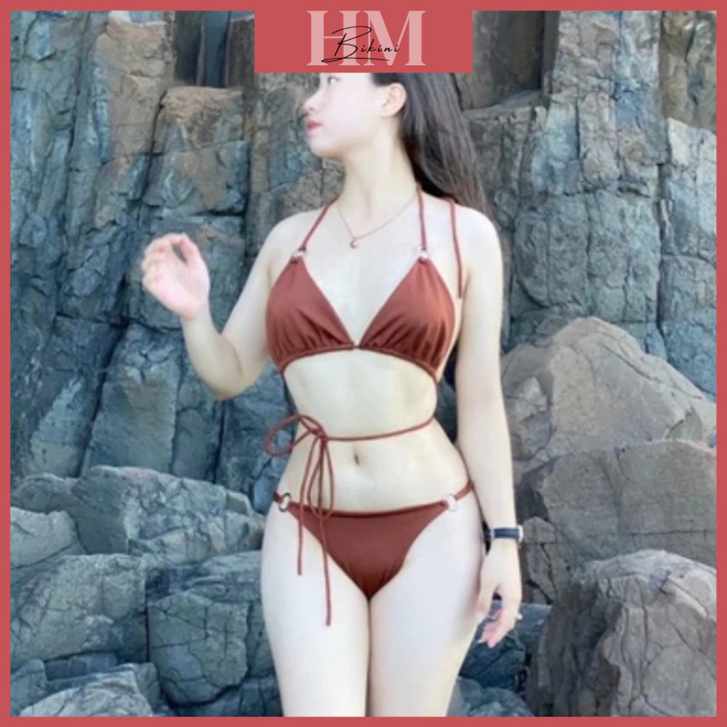 [Ảnh thật, video thật] Bikini Đồ Bơi Đi Biển Tam giác 2 Mảnh Phối Khoen Cao Cấp