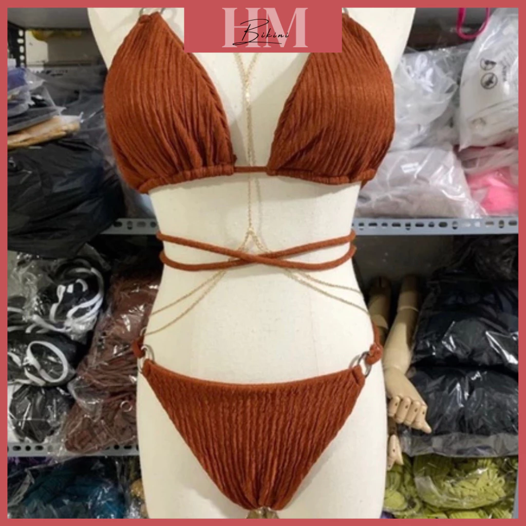 (Full Màu) Bikini 2 Mảnh Chất Xốp Nhật Phối 6 Khoen Quần Kèm Tăng Đơ Tùy Chỉnh [Ảnh Thật]