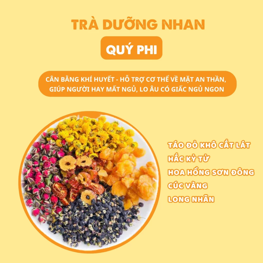 Trà Dưỡng Nhan Quý Phi (Long Nhãn, Táo Đỏ, Hắc Kỷ Tử, Hoa Hồng, Hoa Cúc)