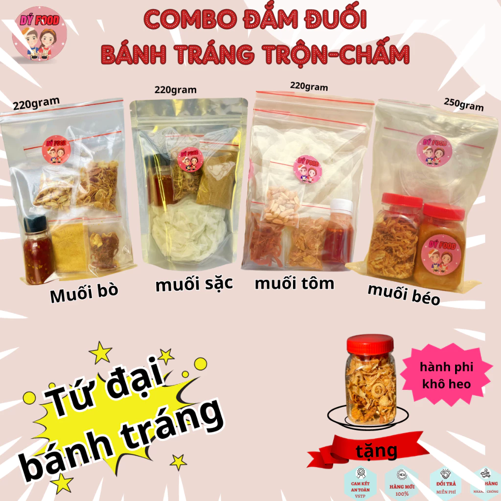 Combo ĐẮM ĐUỐI 4 loại bánh tráng đặc biệt - Dý Food [Tặng kèm hũ khô heo cháy tỏi]