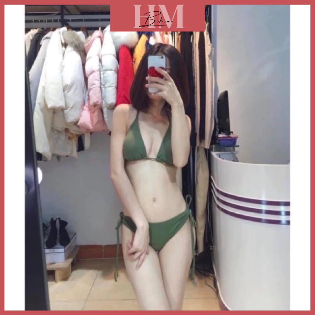 Bikini Đồ Bơi Đi Biển 2 Mảnh Tam Giác Basic Màu Xanh Tôn Da