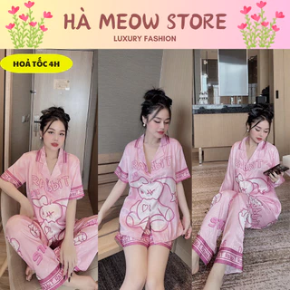 Đồ bộ ngủ nữ Pijama MÀU HỒNG lụa cao cấp mặc nhà siêu cute dễ thương thiết kế in 5D sắc nét mềm mịn mát