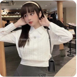 Áo sơ mi trắng croptop tay phồng nữ tính thời trang Hàn Quốc dịu dàng phong cách tiểu thư dễ phối cùng váy