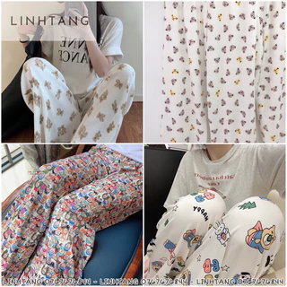 Quần Thun Ống Suông Form Rộng Hoạ Tiết Gấu Hoạt Hình Unisex, Quần Mặc Nhà Quần Ngủ Pijama Dáng Rộng Dễ Thương