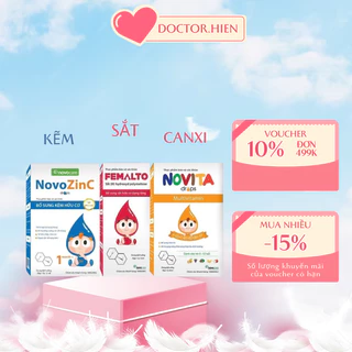 Combo bộ 3 - Bổ sung Kẽm Novocare - NovoZinC lọ 15ml, Sắt Femalto lọ 30ml, Vitamin Novita lọ 30ml dạng nhỏ giọt