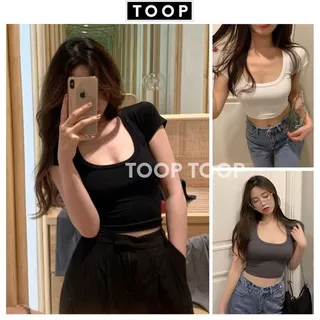 Áo thun nữ croptop cộc tay cổ vuông chữ U dáng ôm body tôn dáng phong cách thời trang đơn giản trẻ trung - TOOP AP10