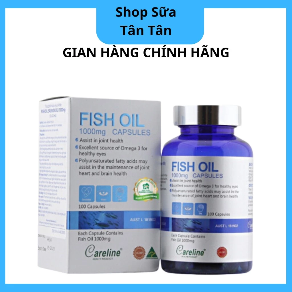 CHÍNH HÃNG- Dầu Cá CareLine Fish Oil 1000mg - Bổ Sung Dầu Cá Tự Nhiên, DHA, Cải Thiện Trí Nhớ, Sáng Mắt (Hộp 100 Viên)