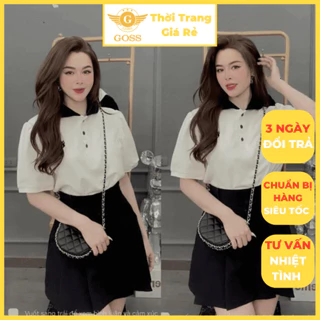 Áo Polo Nữ Cổ Sen Thêu Mèo Cúc Dọc Phối Màu Cổ Trẻ Trung Thanh Lịch GOSS GA23 Áo Polo Nữ Cổ Bẻ Dạo Phố Freesize