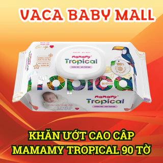 Khăn giấy ướt 100% sợi tự nhiên và rayon Mamamy Tropical 90 tờ không mùi & tinh chất cúc vạn thọ