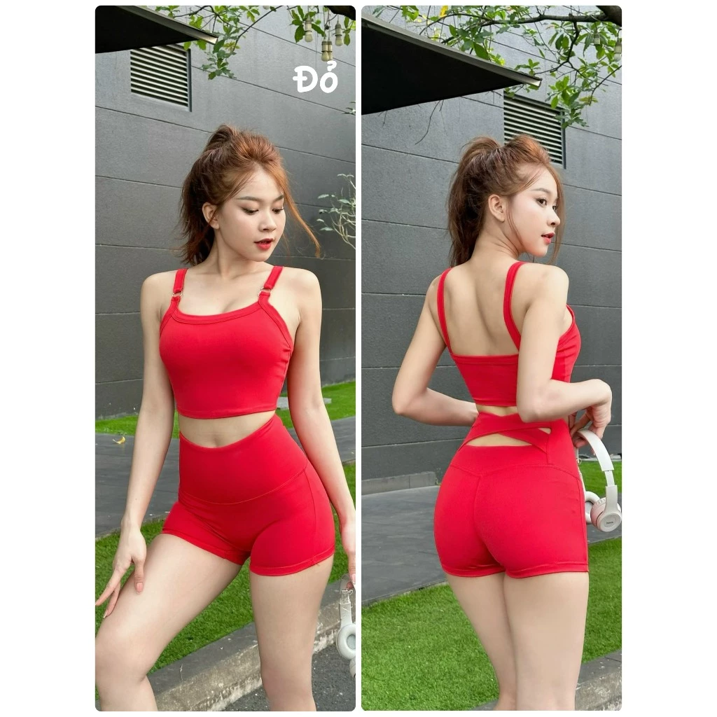 Set Đùi Thể Thao Nữ Áo 2 Dây Khoen Tròn G1 Tập Gym, Aerobic